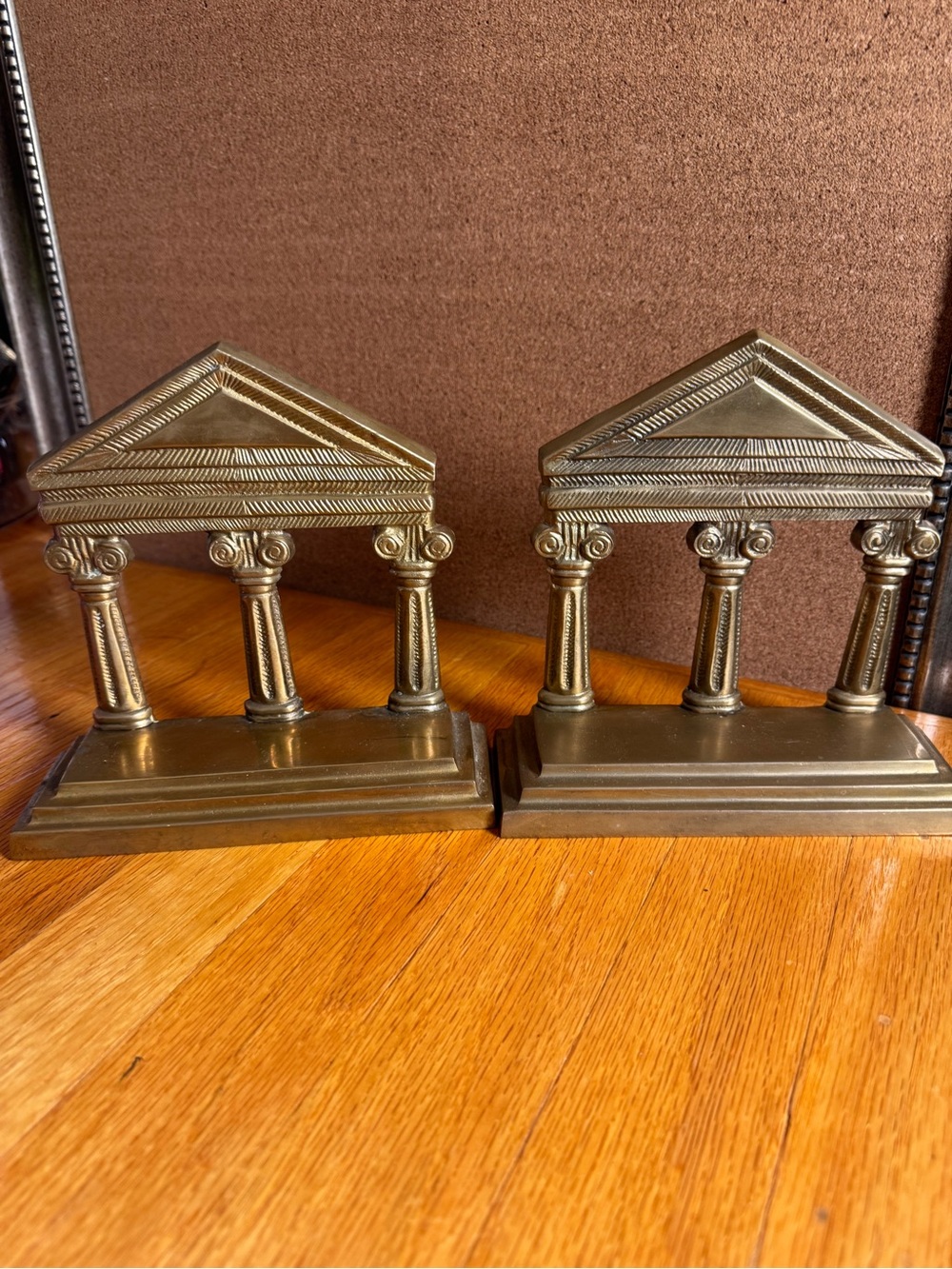 Vintage Solid Brass Greek Temple Column Bookends Neoclassical Parthenon Pair